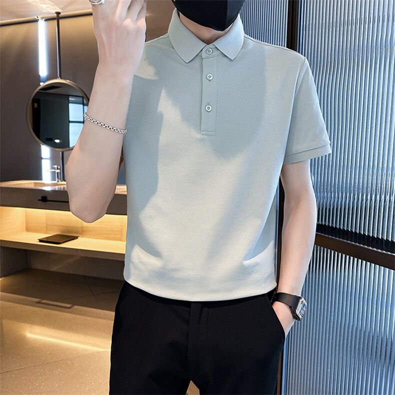 品牌品质纯色光版翻领短袖polo衫男潮牌夏季t恤修身潮流T0257-P40,男装T恤,电商D342