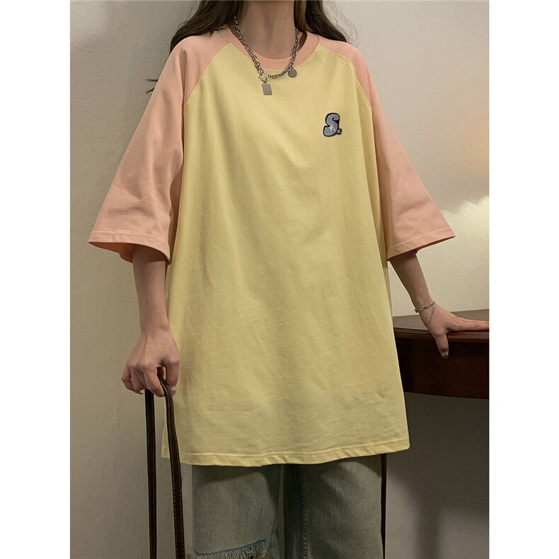 1中性风插肩袖设计T恤女大码S立体贴标短袖T恤男DT8777P28控49,男装T恤,星座226-2