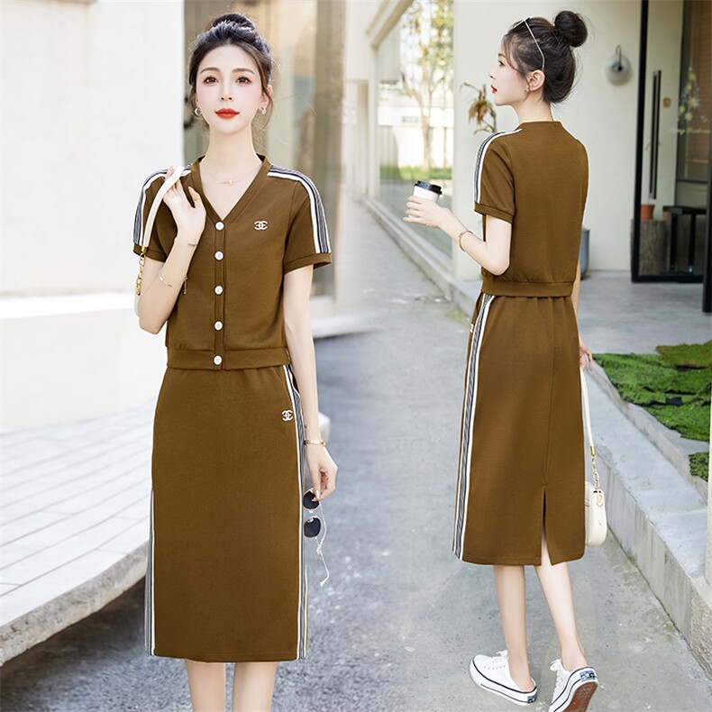 网红爆款半身裙短袖女夏季新款2025小个子时尚洋气减龄，女装运动套装，韩然一族