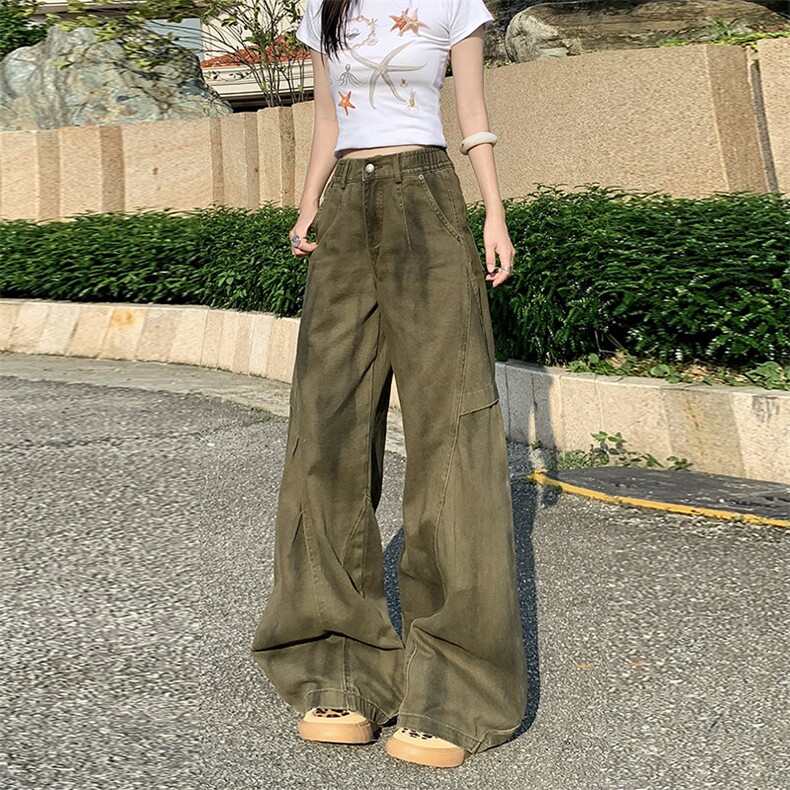 美拉德拼接休闲裤设计感褶皱脏染工装裤子街头长裤潮YD9020-P70,男装牛仔裤,星座509