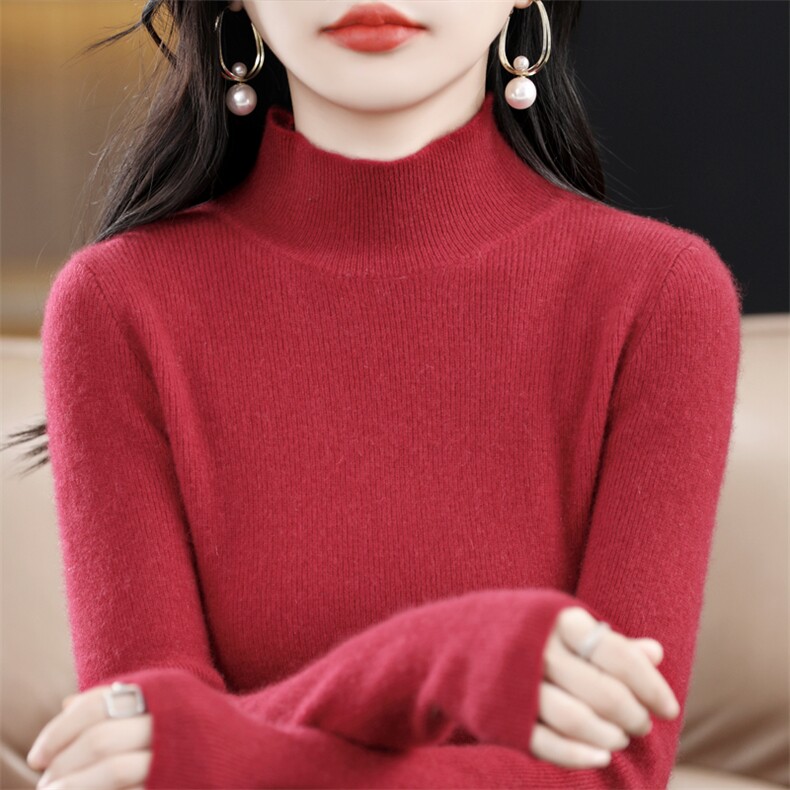 时尚百搭半高领针织衫女秋冬季新款修身显瘦长袖打底衫毛衣外套,针织衫/毛衣,思牵羊绒