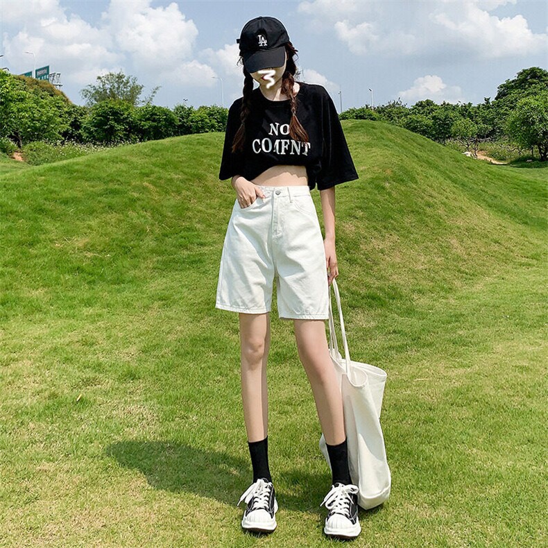 百搭牛仔短裤女2025新款ins潮牌水洗做旧直筒日系复古工装短裤,女装牛仔裤,星座506A