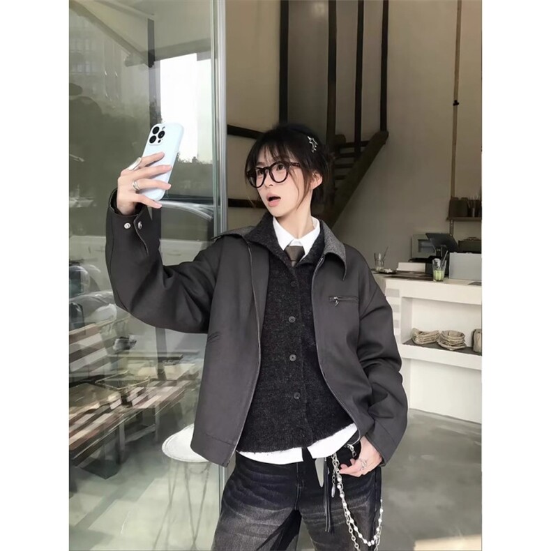 美式短款外套男春秋千鸟格双面穿设计高级感翻领西装夹克,男装夹克,四季星座505