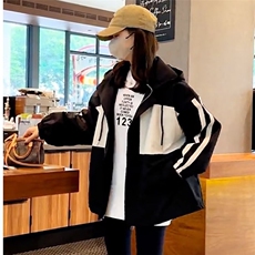 连帽撞色冲锋衣夹棉外套女2025春秋季新款休闲棒球服拼接上衣，男装夹克，星座1210-1