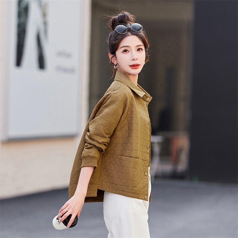 春季新款时尚休闲翻领贴标外套百搭显瘦气质女装短款夹克,女装短外套,依恋蒂丝