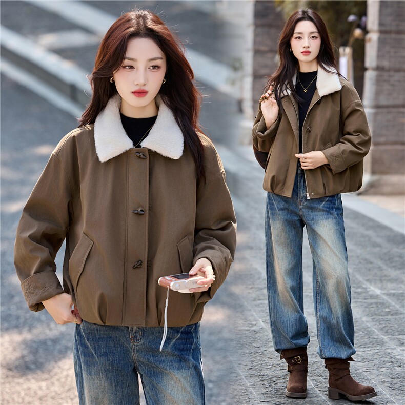 秋冬夹棉外套女2025新款绝美巨好看的韩系休闲短款chic毛领派克服，女装派克服，依如秀(原杭风阁)