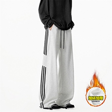 抖音得物高品质秋冬重磅加绒潮流运动三条杠宽松直筒休闲卫裤K360，男装休闲裤，电商A486