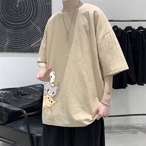 YT26164-P30 亚短袖t恤男大码五分袖男宽松七分袖 港风模特图片