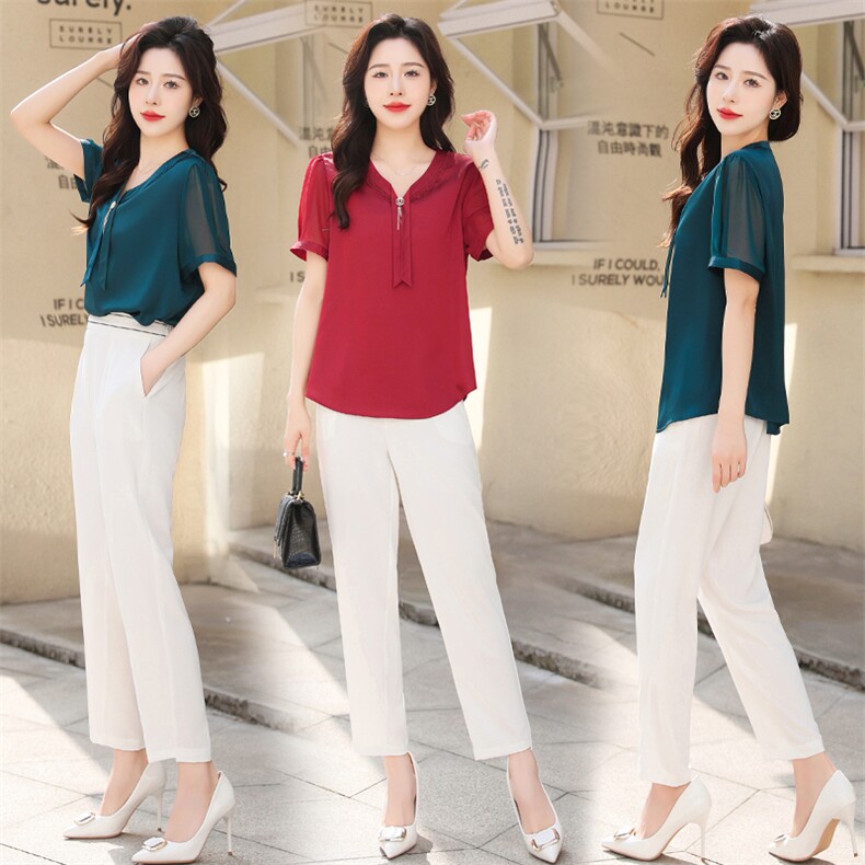 2022年新款上衣感轻奢醋酸绸缎面抗皱仿真丝衬衣烟管裤，女装衬衫，贵人树