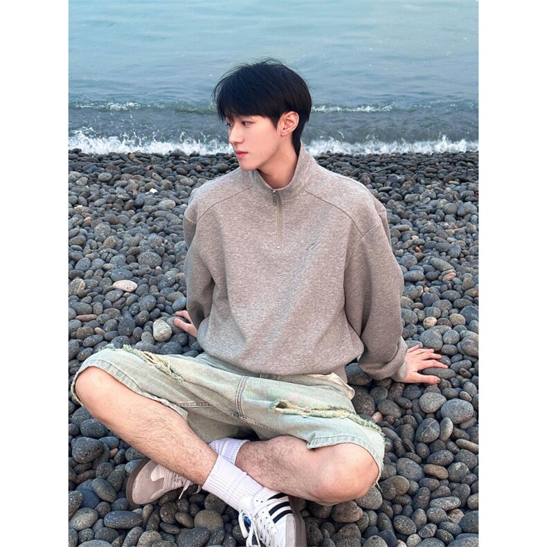 WY07-P68华棉垫肩美式卫衣宽松百搭运动上衣外套立领打底衫，男装卫衣，电商B327