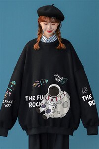 春装衔接新款 百搭潮流韩版小众太空人宽松圆领卫衣W149 P30控48图片