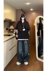 A2011TP30控55-夏季新款2025美式复古双层V领假两件拼接短袖T恤男，男装T恤，电商B241