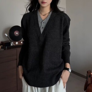 现货 老钱风假两件针织长袖毛衣M082/P60图片