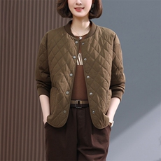 纯色复古羽绒棉衣女菱形格时尚简约宽松休闲冬季新款上衣外套女潮，女装短外套，丽影随形