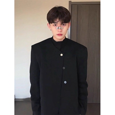 设计感不规则门襟三粒扣无领短款西服外套西装XF408特P55，男装西服，星座908-1