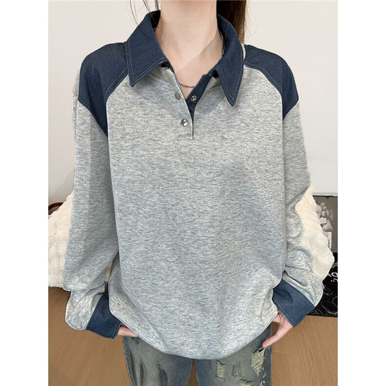 网图翻领拼接卫衣POLO衫秋季穿搭痞帅设计感打底衫YY827-P45，男装T恤，电商C216