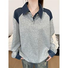 网图翻领拼接卫衣POLO衫秋季穿搭痞帅设计感打底衫YY827-P45，男装T恤，电商C216