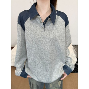 网图翻领拼接卫衣POLO衫秋季穿搭痞帅设计感打底衫YY827-P45,男装T恤,电商C216