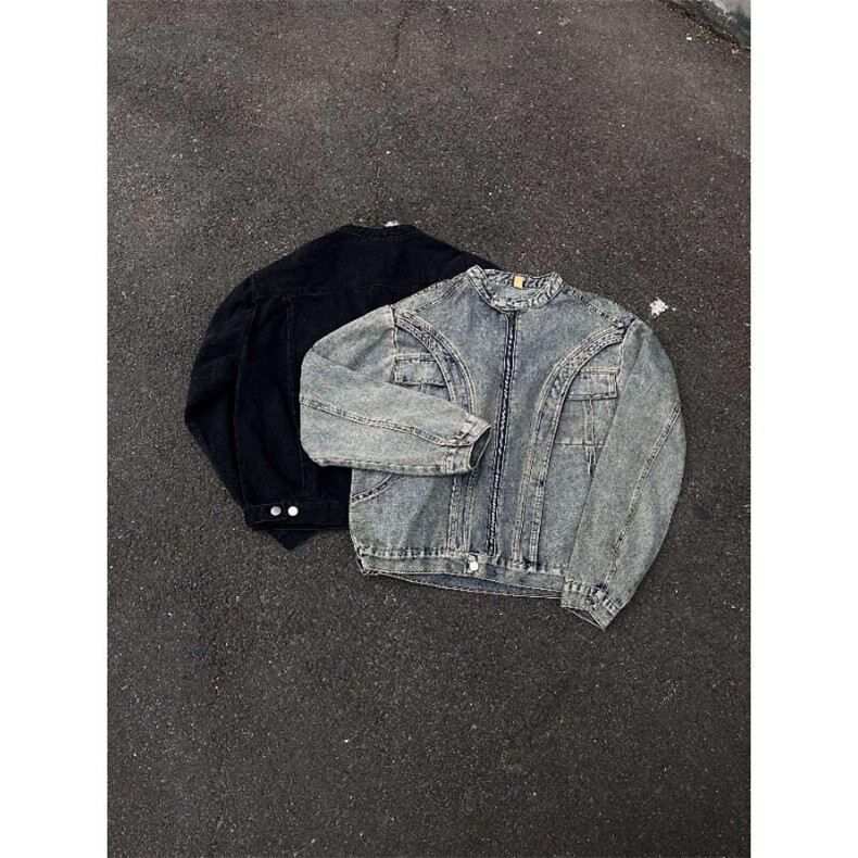 春季新款港风美式潮流拼接设计感解构垫肩牛仔夹克男JK1424-P80，男装夹克，星座313A(原308A-2)