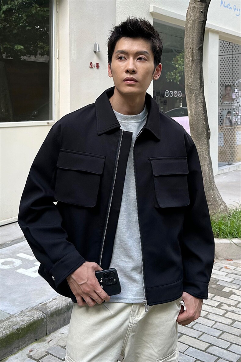 秋季2025老钱风抖音纯色休闲立领夹克店主风A236-82527-P125,男装夹克,电商A236