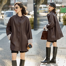 时髦皮衣外套女2025春秋新款休闲气质宽松立领PU皮夹克高级感上衣，女装皮衣，跑量工厂店