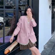 蕾丝拼接小香风西装外套女2026春新款气质独特超好看休闲西服，女装西装，浙宝128A