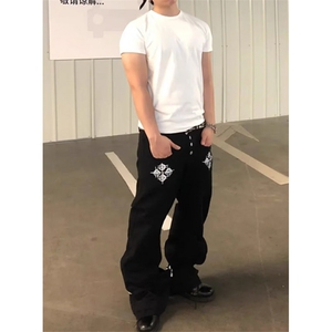春秋季黑色宽松百搭直筒卫裤运动休闲长裤男款束脚裤 N6655图片