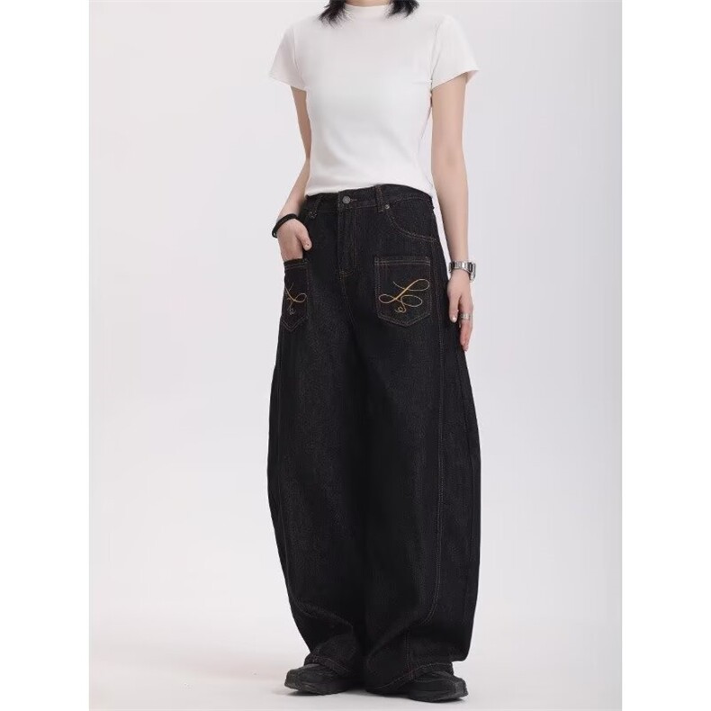 1506-1/KA7211/P56个性字母牛仔裤嘻哈ins潮高街潮流痞帅长裤男女图片