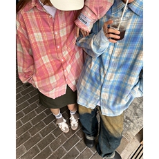CS23-P45秋冬新款男女宽松休闲格子长袖衬衫春秋薄款上衣外套，男装衬衫，电商B327