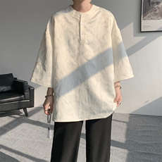 8XL-M风蝴蝶t恤大码唐装新中式七分袖棉麻冰丝短袖DX1208P48，男装T恤，电商B238