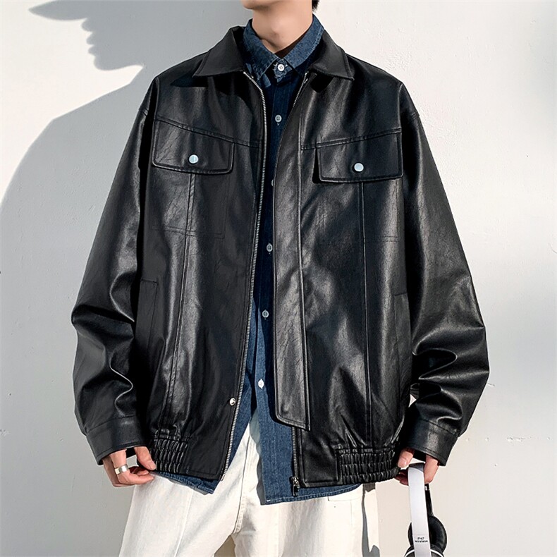 春秋季新款凯美拉PU皮衣休闲宽松棒球服夹克男 JK7011-P85图片