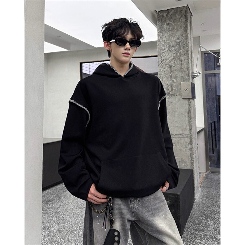 WY10155-特P48控88新款连帽贝壳绣花麦穗提花大码男宽松情侣卫衣,男装卫衣,电商A059