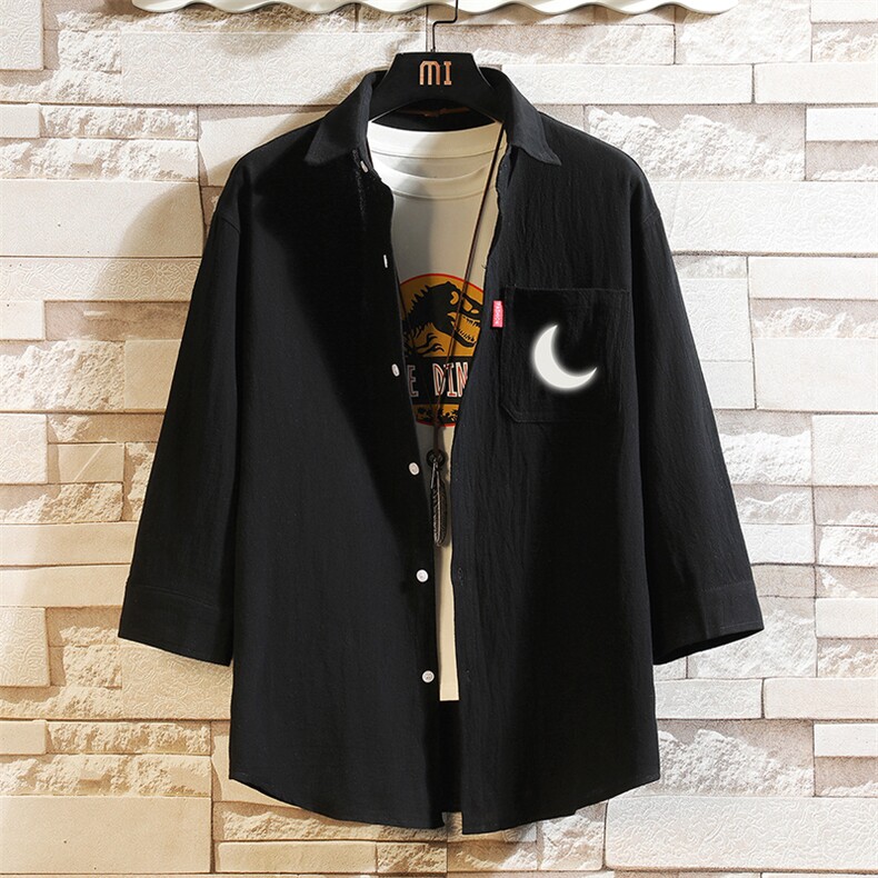 QC58055-P45亚七分袖衬衫男大码五分袖衬衣男短袖砖墙挂拍，男装衬衫，电商A040A