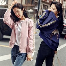 粉色短款外套女2025春秋新款韩版时尚休闲百搭刺绣棒球服夹克上衣，女装短外套，帛香坊