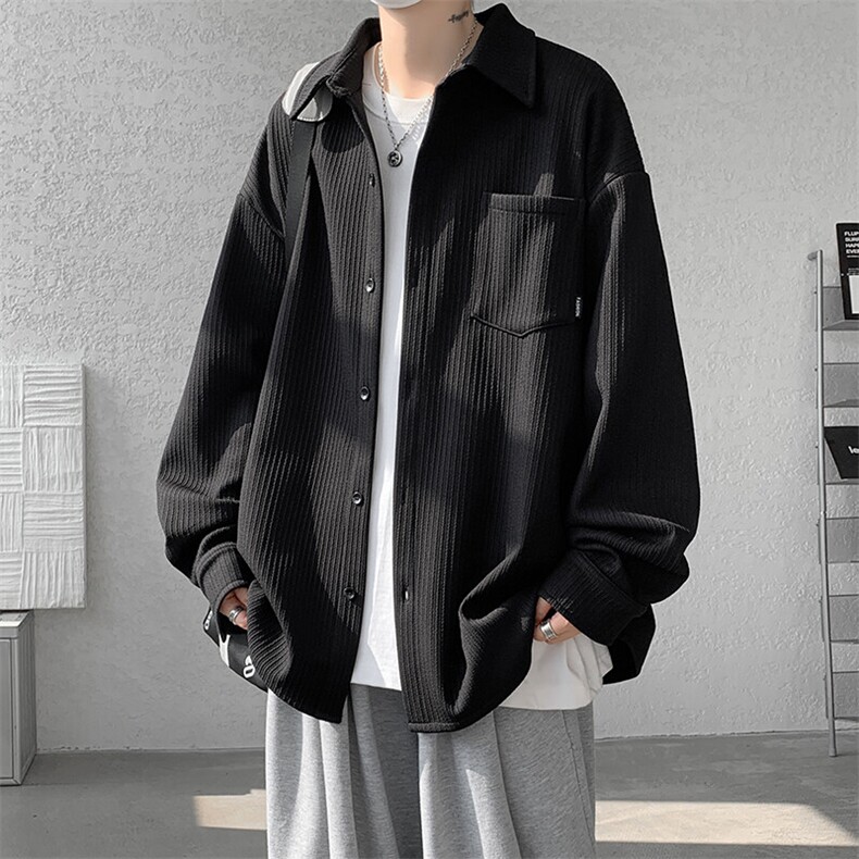 8XL-M春季衬衫外套纯色大码复古宽松轻熟风穿搭长袖衬衣CS9003P58,男装衬衫,电商B238