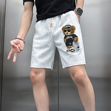 轻奢高级感休闲短裤男小熊刺绣痞帅社会小伙301C-DK18-P48控68，男装牛仔裤，星座301C（原B323）