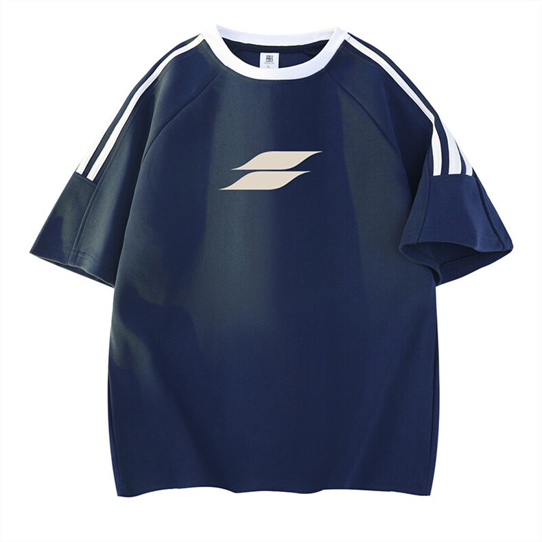 可48小时发货支持抖音得物来样二开重磅美式高街纯棉织带短袖T恤,男装T恤,电商A486-1