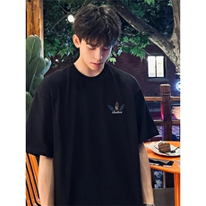 抖音得物供货210克现货宽松纯棉美式潮牌印花落肩袖纯棉T恤AT2118，男装T恤，电商A443