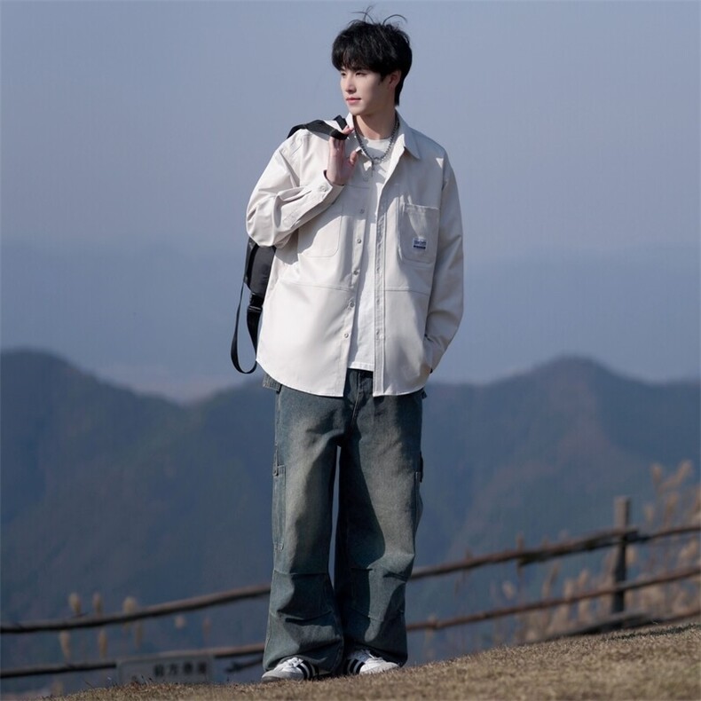 25年春季长袖衬衫男牛仔外套衬衣宽松现货DS-C323-1-S580-特批50,男装衬衫,电商C323-1