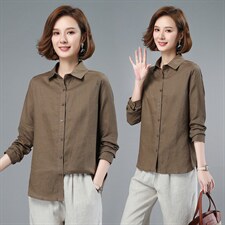 2021春季新款时尚简约宽松舒适休闲亚麻长袖衬衫，女装衬衫，小林双子
