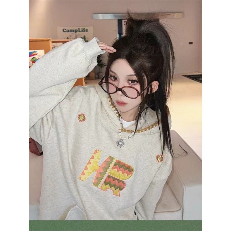 5299-P50原版刺绣秋冬连帽休闲卫衣薄款/加绒，女装卫衣/绒衫，星座617A-2