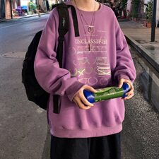 主推设计港风宽松大码潮牌紫色ins圆领卫衣C415-WY888-P35，男装卫衣，电商A456（原C415）