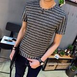 2021年潮青春流行夏季短袖休闲修身型免烫处理青年条纹T恤圆领，男装T恤，电商A313