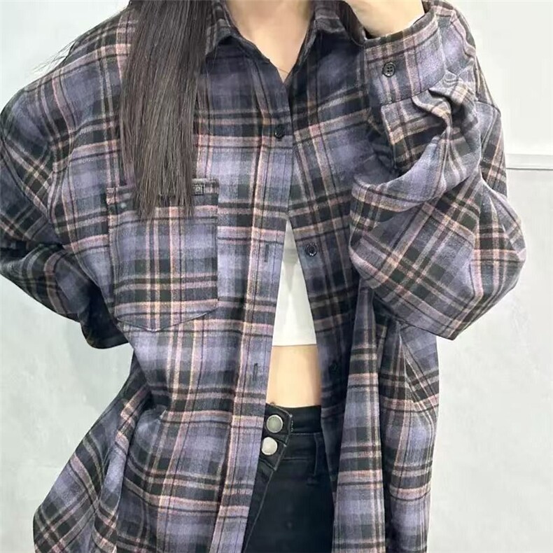 TC436-P45美式复古多巴胺百搭宽松休闲格子衬衫,男装衬衫,星座617A-2