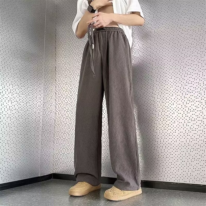 褶皱冰丝裤子男直筒宽松垂坠阔腿裤痞帅休闲长裤1001-1-AK942-P33,男装休闲裤,星座1001-1