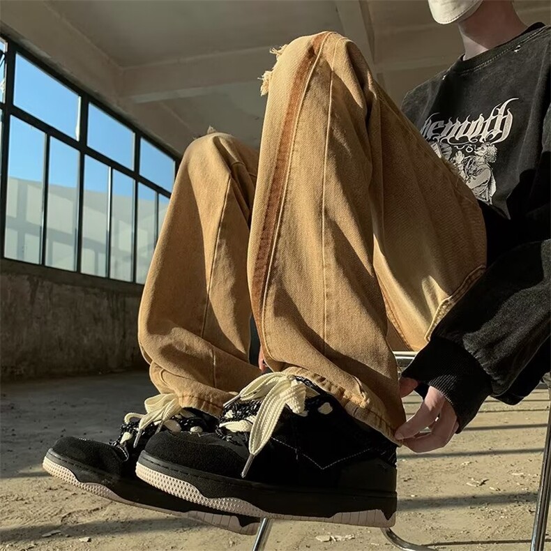 青春流行ins男直筒水洗牛仔裤 P40图片