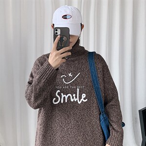 ！冬季高领毛衣男潮流印花百搭针织衫韩版毛线衣GM605P55图片
