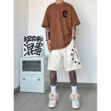 港风麂皮绒大码短裤休闲发泡裤印花五分裤A014-DY2382-P45控58，男装牛仔裤，电商A014