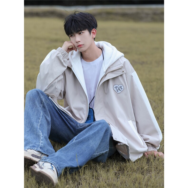 高品质！23秋季新款工装连帽外套假两件夹克PJK237-P85控118,男装夹克,电商B370