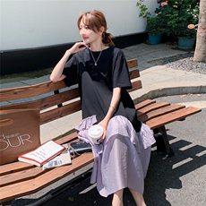 时髦拼接不规则设计感连衣裙女夏季2025新款气质高级感慵懒风长裙，女装连衣裙，浙宝208